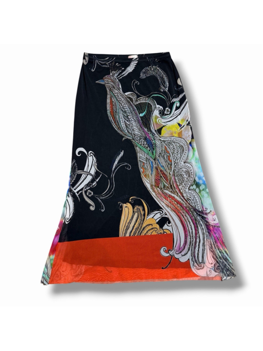 Petit Pois Viviana G Large Mesh Midi Skirt Peacock Print Lined Pull On Y2K Fairy